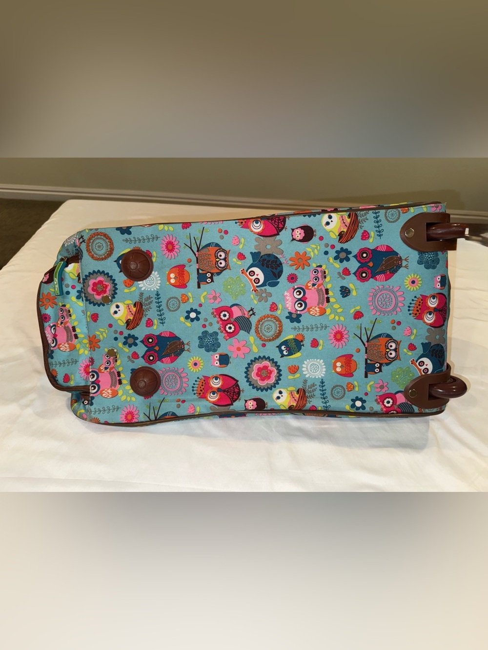 Lily Bloom Owl Rolling Carry On Luggage Bag Weekender Tote Retractable Handle - Picture 4 of 16